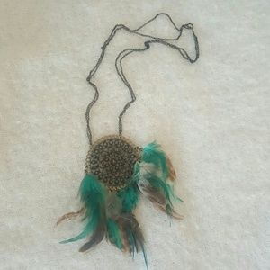 💎3/$12 Coin and feather mid length necklace boho